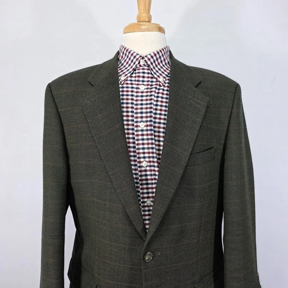 Majer Maconde Men's Sport Coat Blazer Two Button Soft Wool‎ Plaid Size 42R GREEN